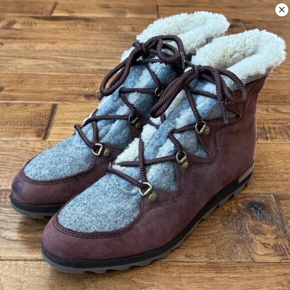 SOREL Sneakchic Alpine Nubuck Suede Faux Shearling Lace up Ankle Boots 8.5M - Picture 5 of 8
